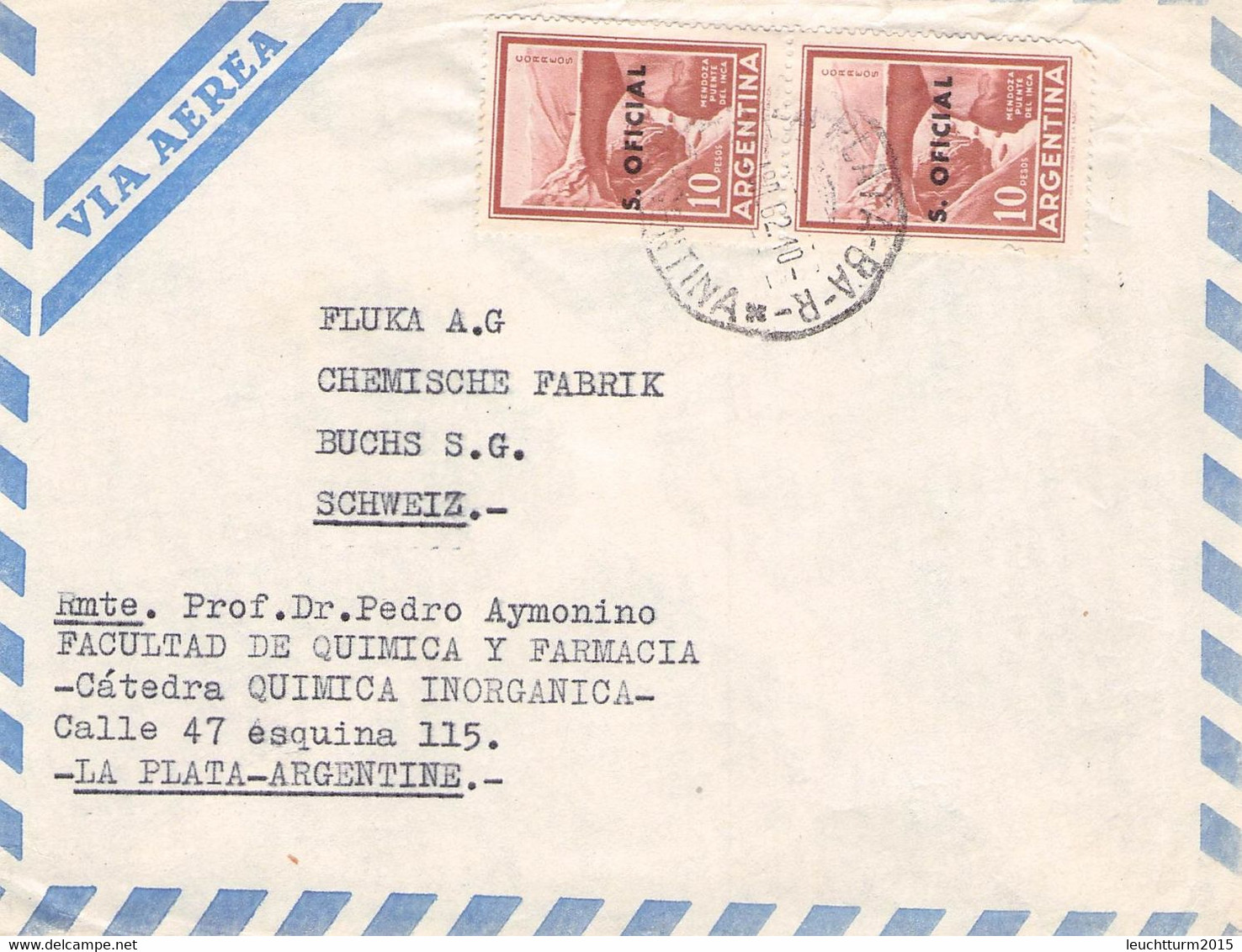 ARGENTINA - AIR MAIL 1962 LA PLATA > BUCHS/CH >SERVICIO OFICIAL< / QE210 - Dienstzegels