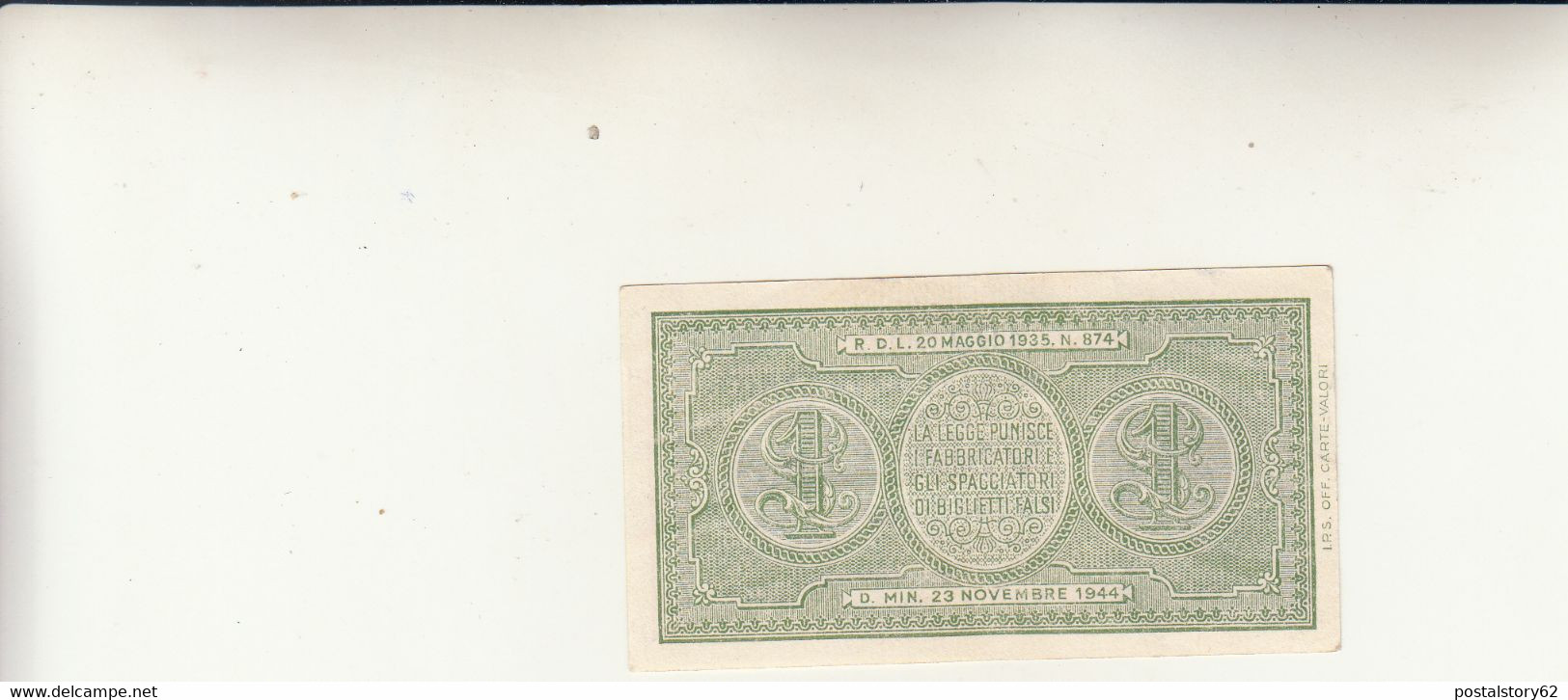 Biglietto Di Stato A Corso Legale, Banconota Da 1 Lira.  DM. 23 Novembre 1944 - Italië – 1 Lira