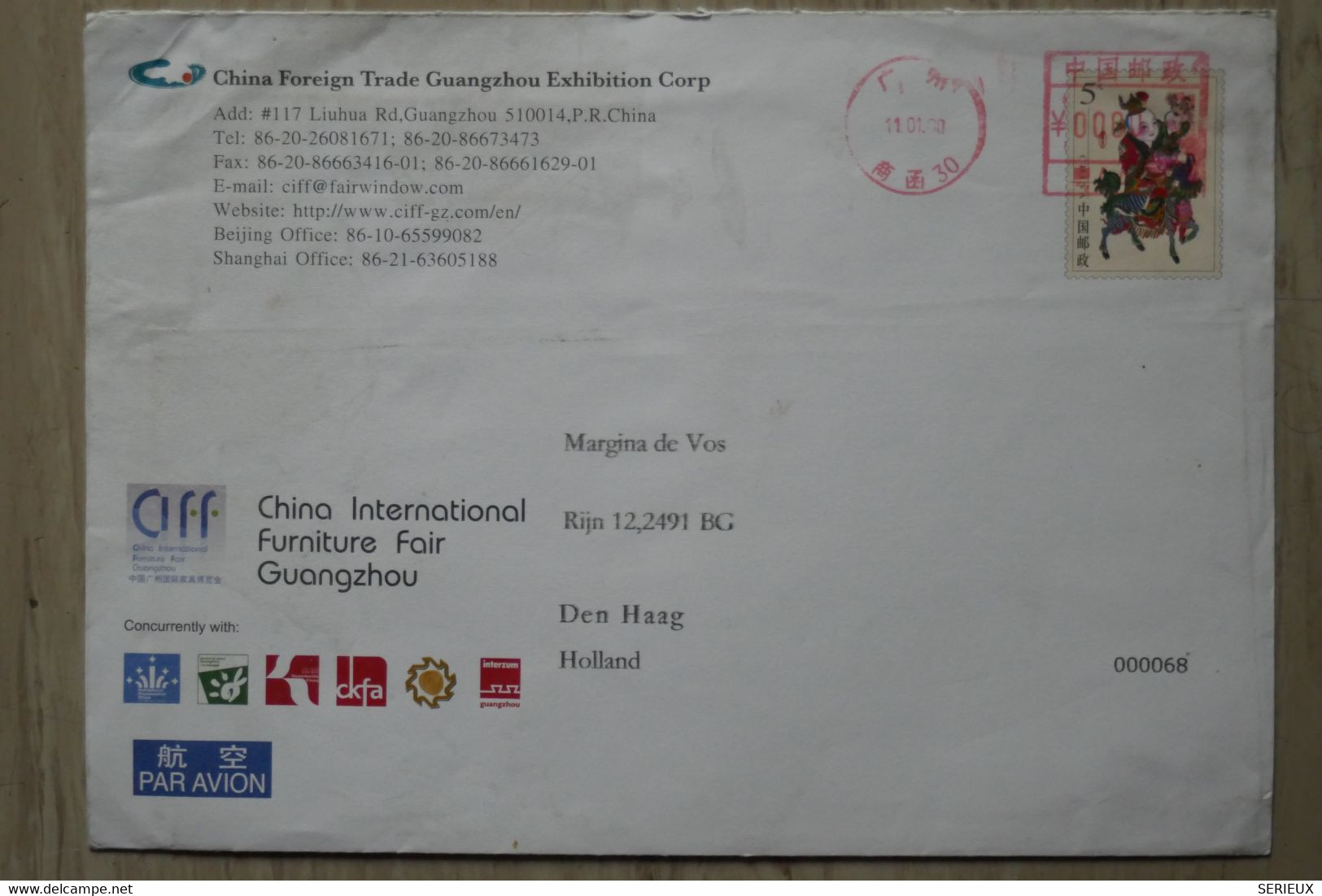 #12 CHINA  BELLE LETTRE  2008   VOYAGEE GUANGZHOU   NEDERLAND  + AFFRANCH.. PLAISANT - Covers & Documents