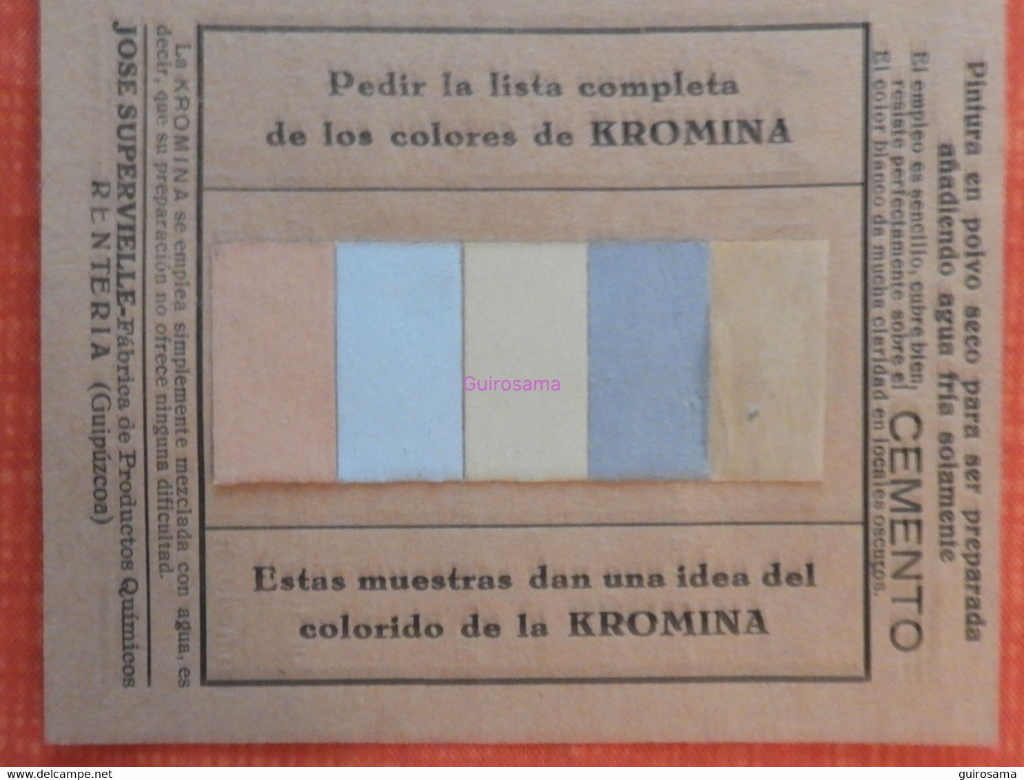 La Kromina – Pintura En Polvo – José Supervielle – Renteria (Guipuzcoa) - 1935 - Avec échantillon - Peintures En Poudre - España