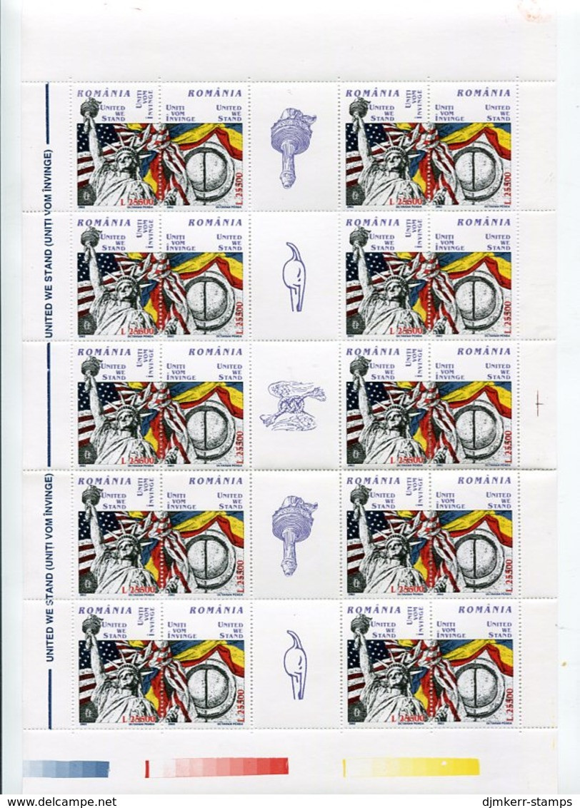 ROMANIA 2002 Commemoration Of New York Terror Attack Sheet Of 10  MNH / **.  Michel 5647-48 - Blocks & Kleinbögen