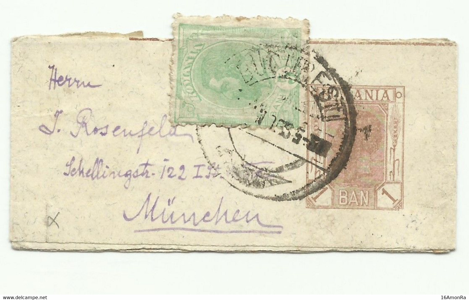 E.P. (Postal Stationery) Pour Bande D'imprimée De 1bani + Tp 5b. Obl. Dc BUCURESTI  Vers Munich (Germany) 13/01/1903  - - Lettres & Documents