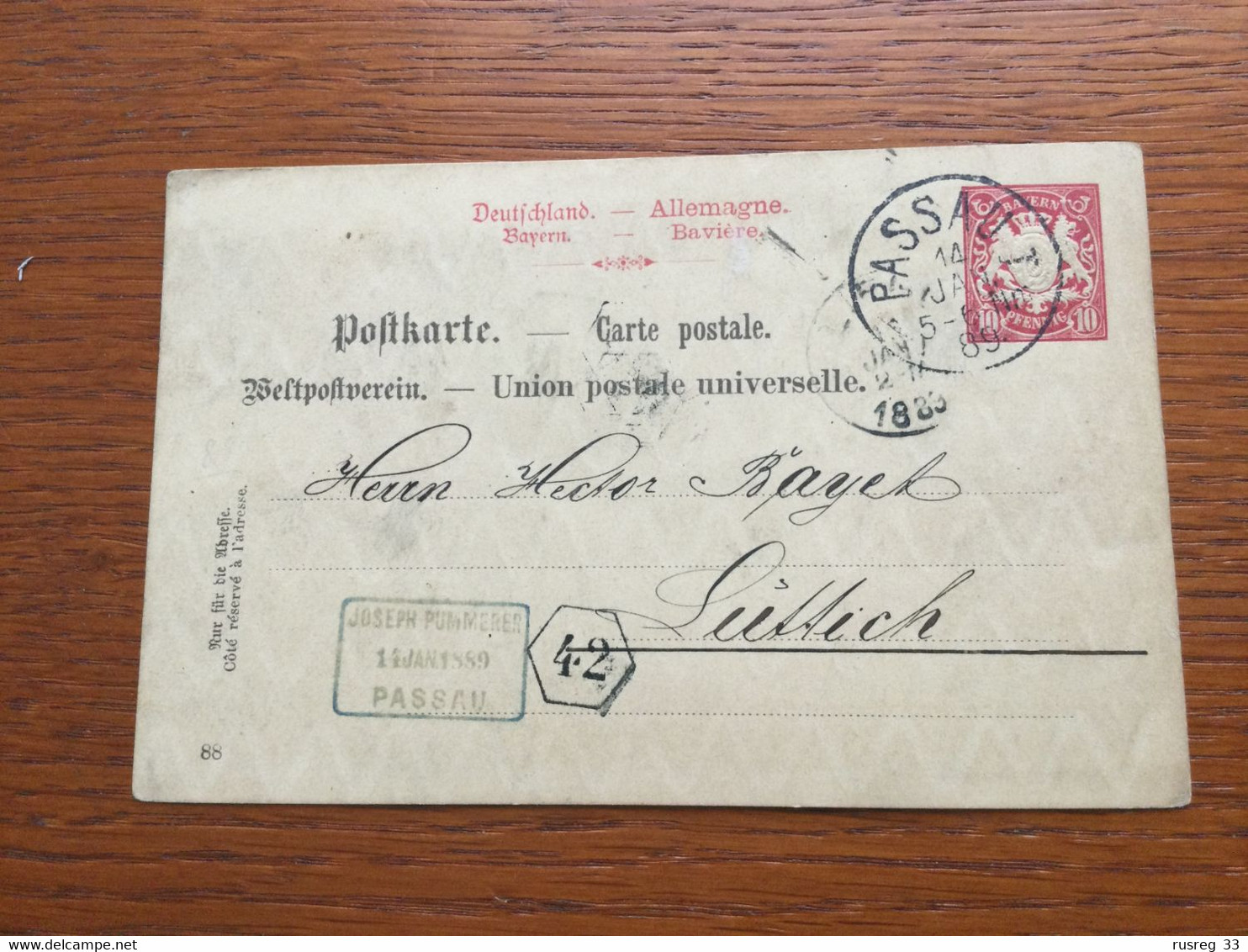 SCHW710 Bayern Ganzsache Stationery Entier Postal P 23/03w Von Passau Nach Liège - Altri & Non Classificati