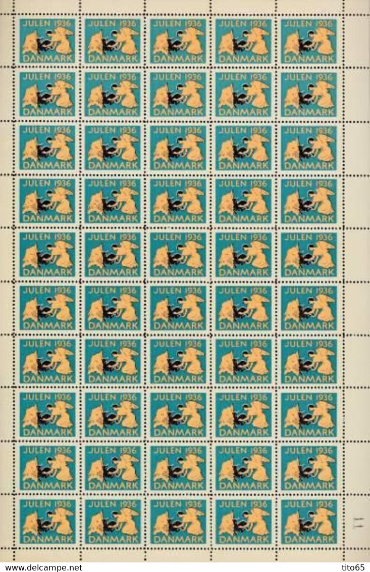 Denmark; Christmas Seals. Full Sheet 1936   MNH** - Hojas Completas