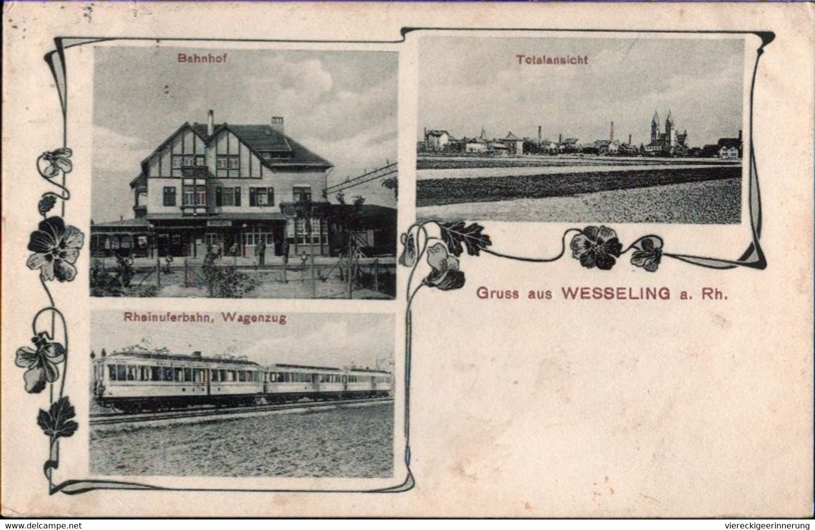 ! Alte Ansichtskarte Gruss Aus Wesseling, Bahnhof, Elektrische Rheinuferbahn, Eisenbahn, 1908, Bahnpoststempel - Stations With Trains