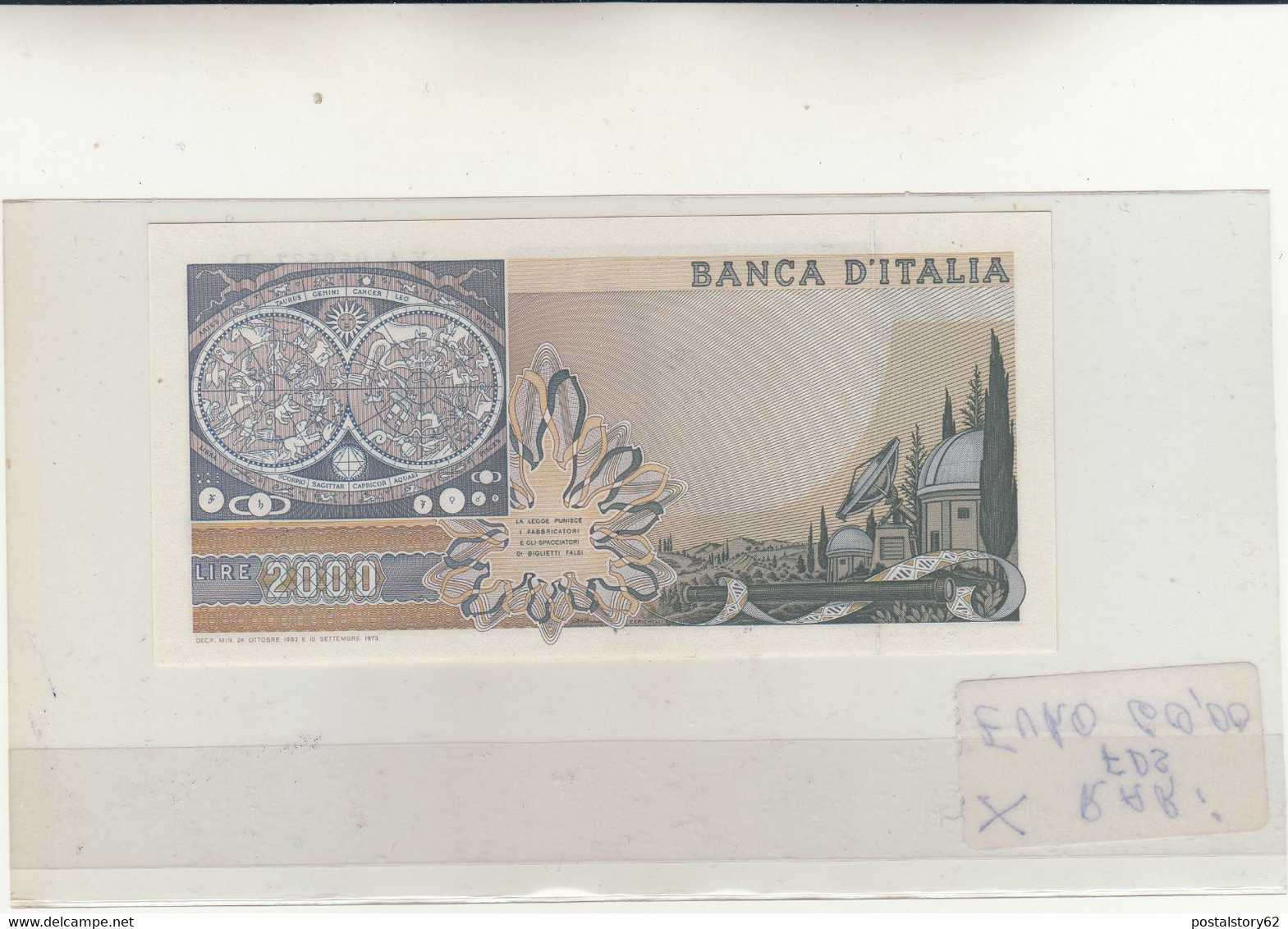 Banca D'Italia Lire 2000 Galileo - Serie Sostitutiva  XA 058537 D 1983 FDS - 2000 Liras