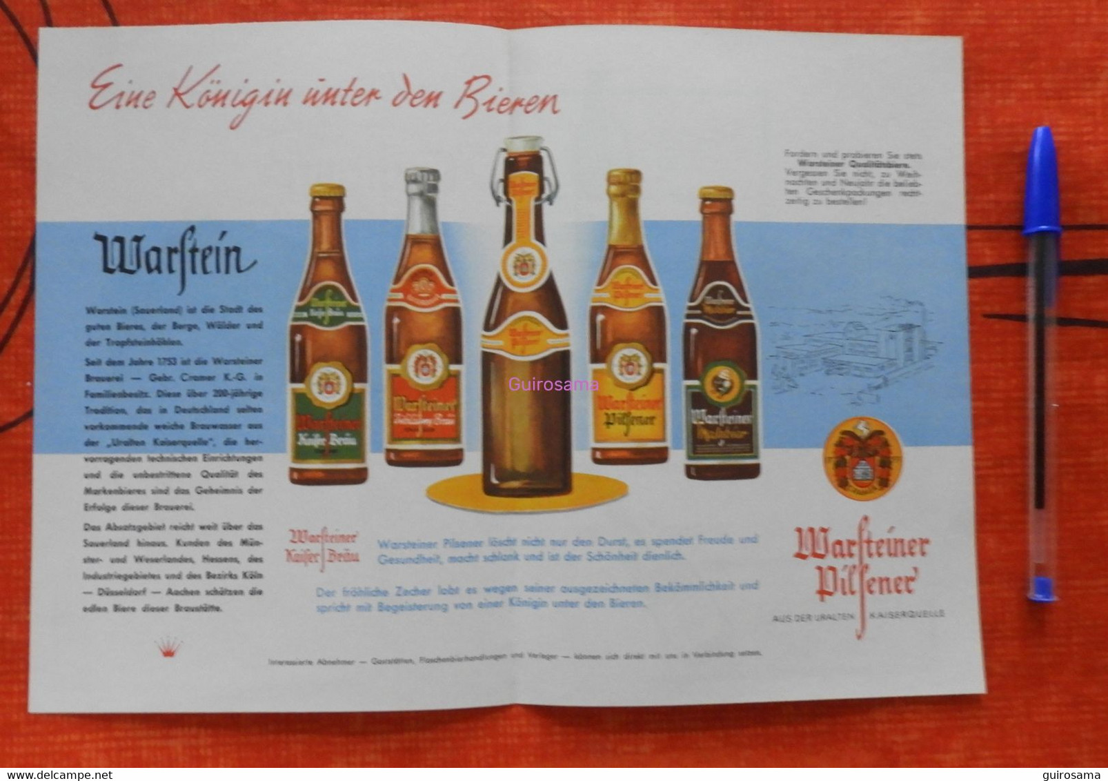 Werbung Warsteiner Pilsener – Bière – Limonade Et Cola - Bier, Limonade, Cola - 1959 - Beer - Publicité - Advertising - Lebensmittel