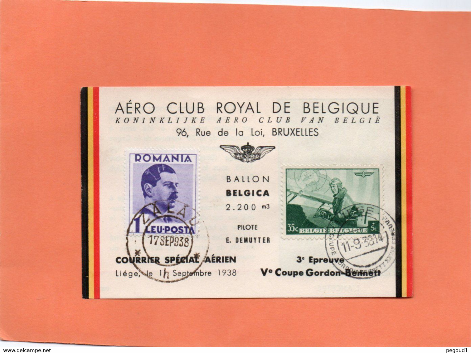 AERO CLUB ROYAL  BELGIQUE.BRUXELLES.AEROGRAMME.SEPT 1938.  Achat Immédiat - Sonstige & Ohne Zuordnung