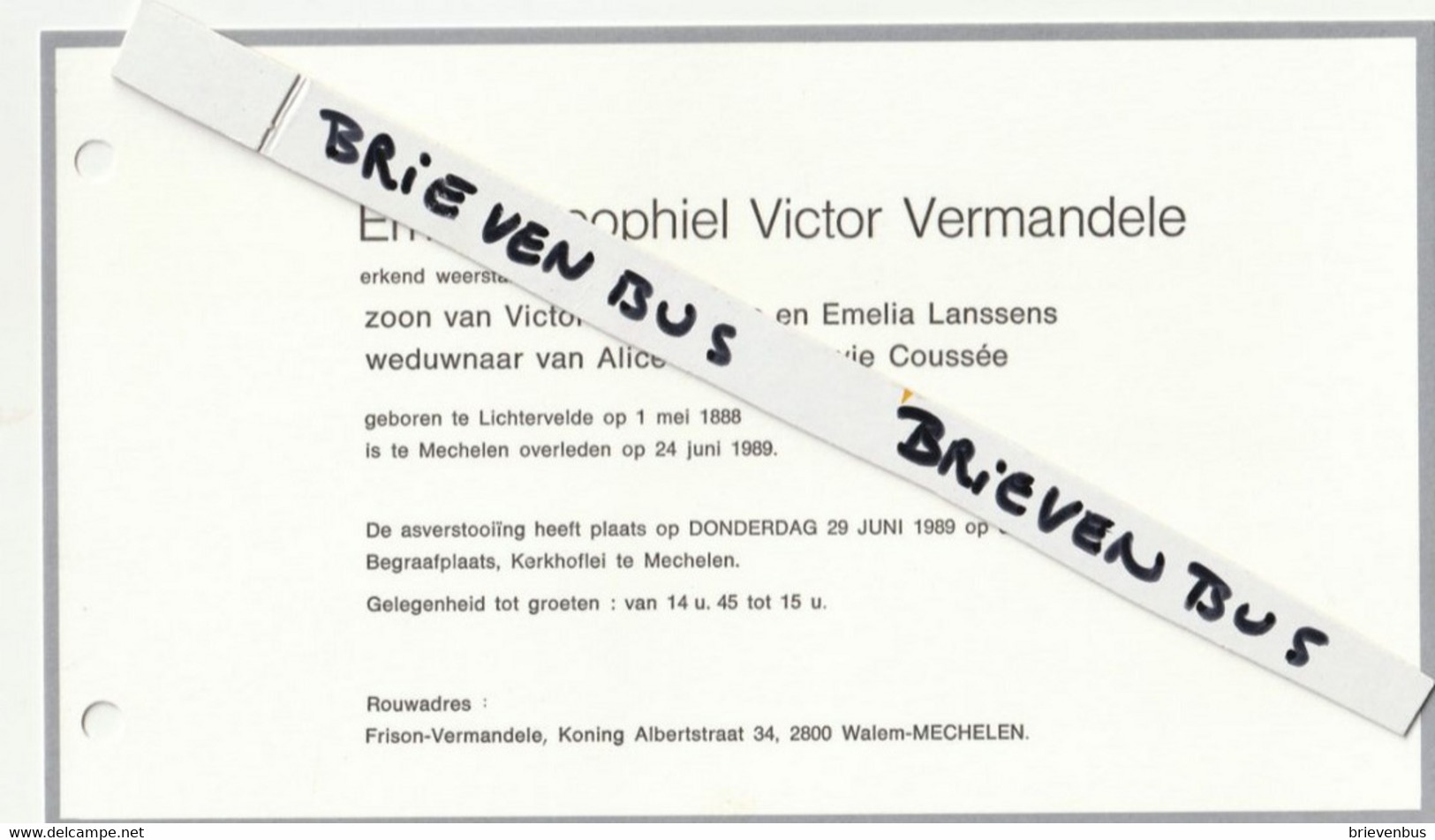 Lichtervelde, Mechelen, 1989, Emiel Vermandele, Lanssens, Coussée - Images Religieuses