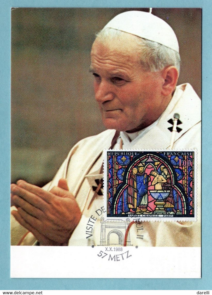 Carte Maximum Oblitération 1988 - Visite De Jean Paul II à Metz - Vitrail De La Sainte Chapelle - YT 1492 - 1980-1989