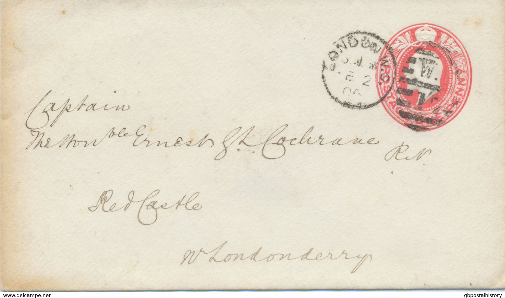 GB 1906 King EVII 1d Carmine VF Postal Stationery Env "LONDON-W.C. / W.C / 12" - Covers & Documents