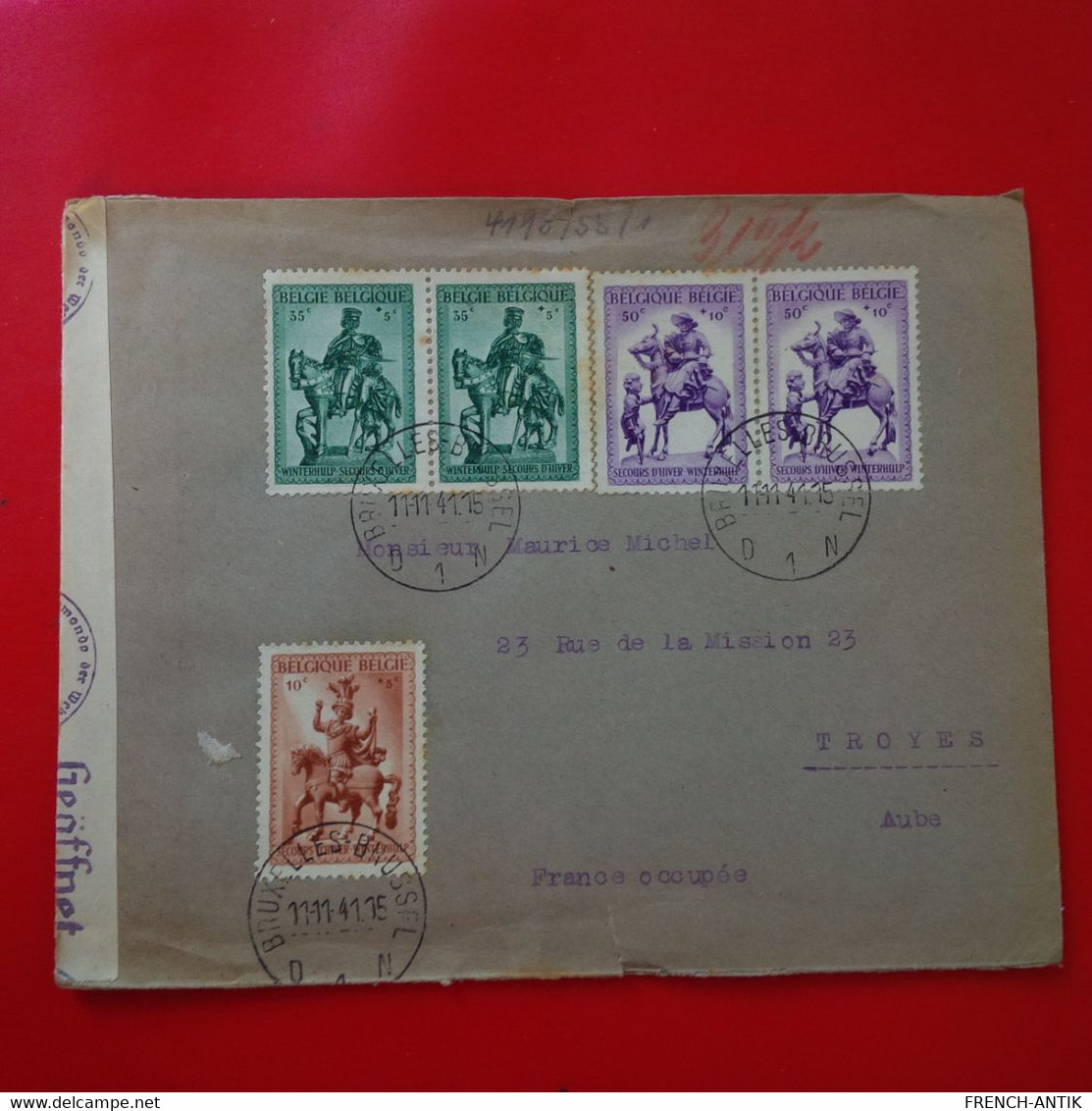 LETTRE RECOMMANDE BRUXELLES CACHET OBERKOMMANDO DER WEHRMACHT CENSURE POUR TROYES FRANCE OCCUPEE 1941 - WW II (Covers & Documents)