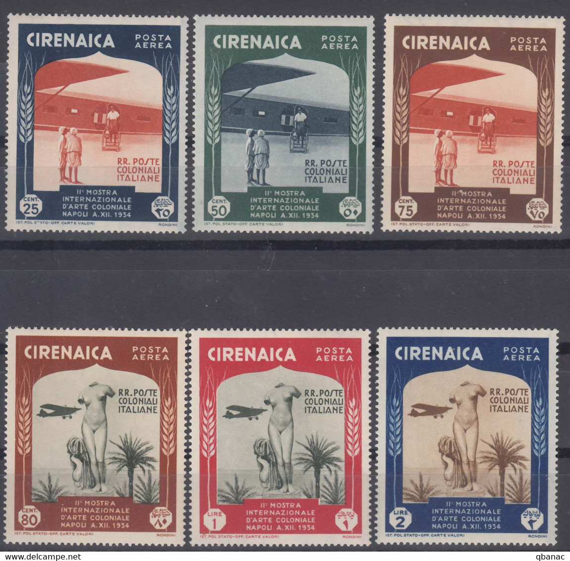 Italy Colonies Cirenaica 1934 Posta Aerea Sassone#A24-A29 Mint Hinged - Cirenaica