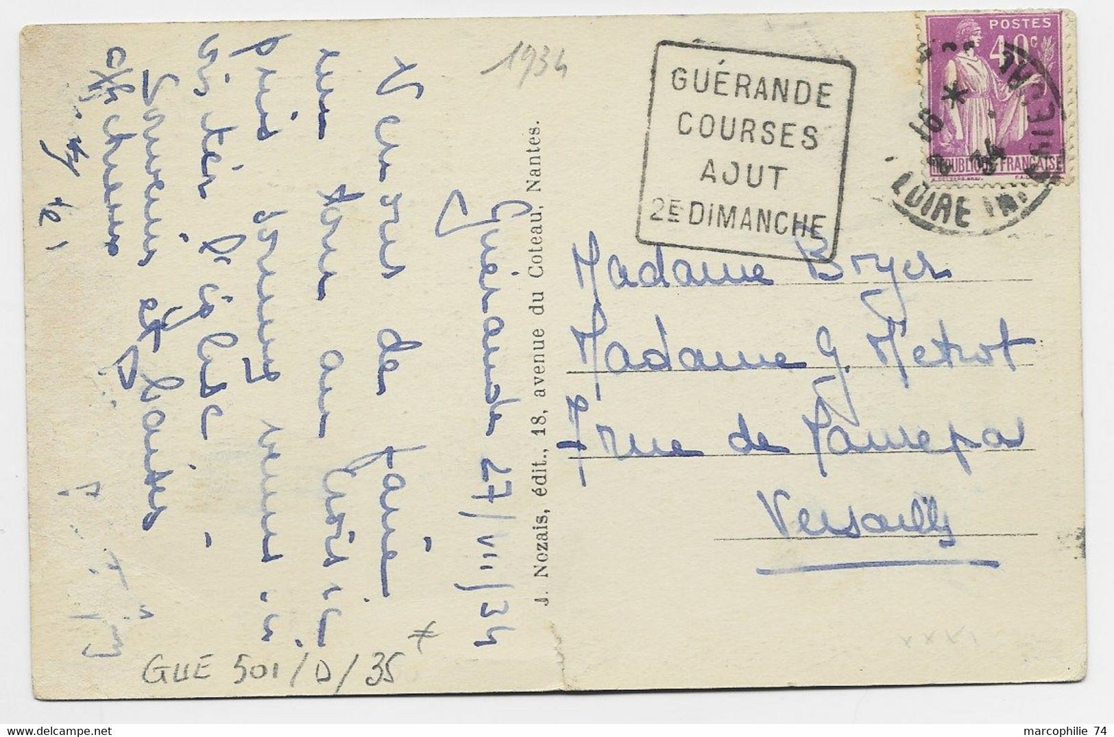 FRANCE N° 281 CARTE DAGUIN GUERANDE COURSES AOUT 2E DIMANCHE 1934 LOIRE INFERIEURE - Oblitérations Mécaniques (flammes)