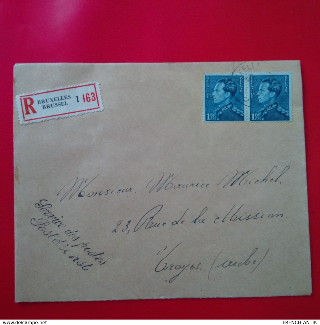 LETTRE RECOMMANDE BRUXELLES POUR TROYES - WW II (Covers & Documents)