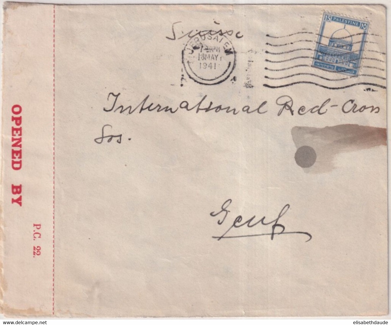 1941 - PALESTINE - ENVELOPPE Avec CENSURE ANGLAISE De JERUSALEM => CROIX-ROUGE GENEVE (SUISSE) - Palestine