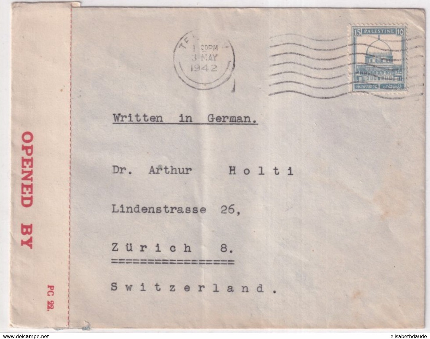 1942 - PALESTINE - ENVELOPPE Avec CENSURE ANGLAISE De TEL AVIV => ZÜRICH (SUISSE) - Palästina