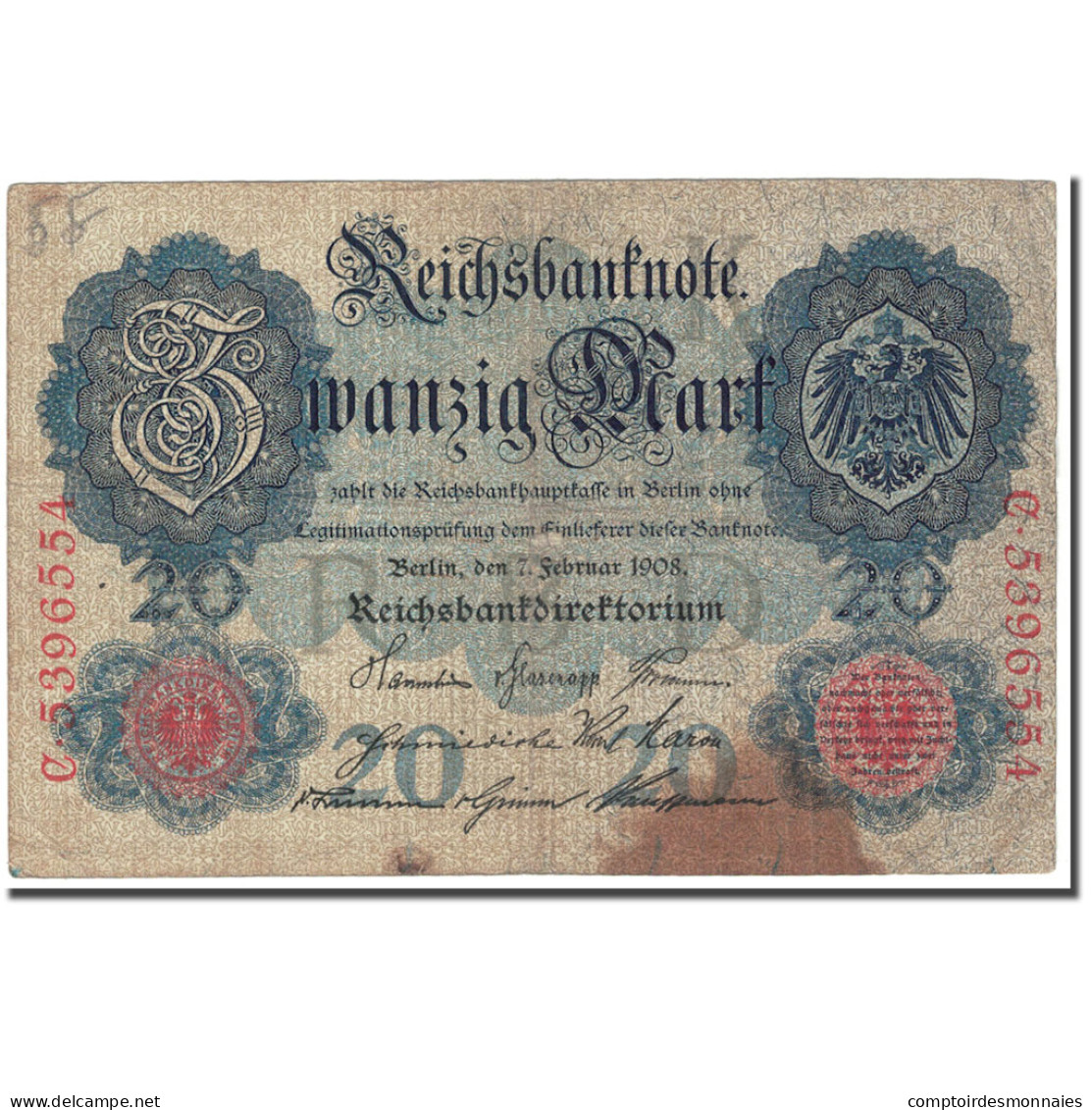 Billet, Allemagne, 20 Mark, 1908, 1908-02-07, KM:31, B - 20 Mark