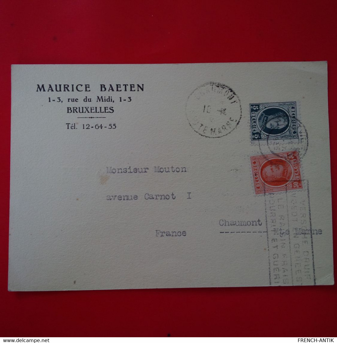 LETTRE BRUXELLES MAURICE BAETEN POUR CHAUMONT 1935 VENTE DE TIMBRE - Lettres & Documents