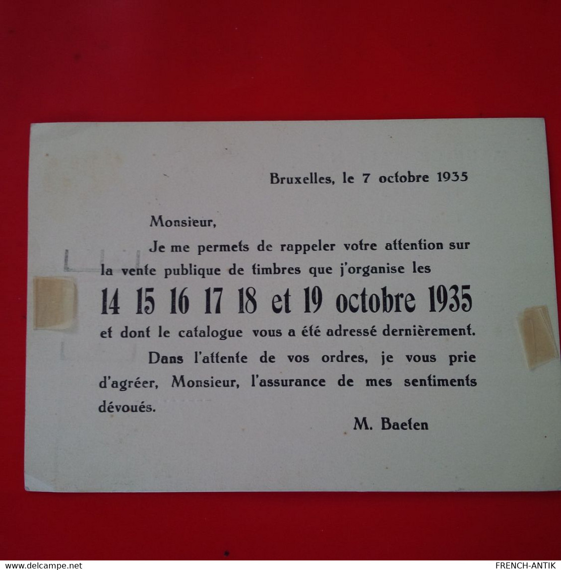 LETTRE BRUXELLES MAURICE BAETEN POUR CHAUMONT 1935 VENTE DE TIMBRE - Cartas & Documentos