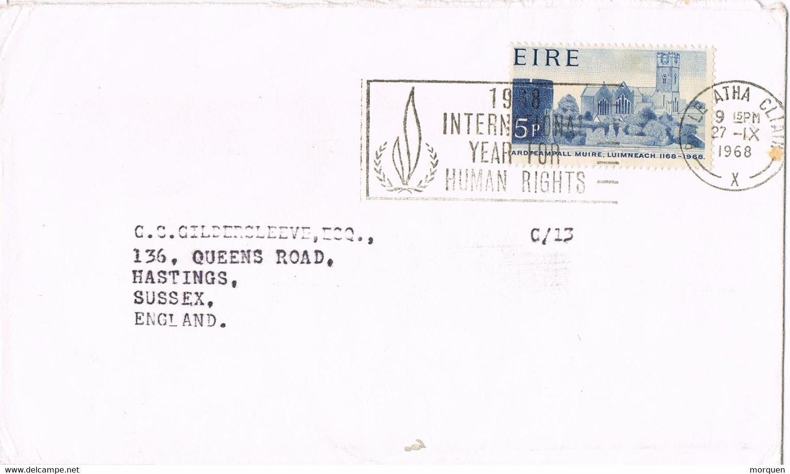 41465. Carta BAILE ATHA CLIATH (Dublin) Irlanda 1968. Slogan Year Human Rights - Brieven En Documenten