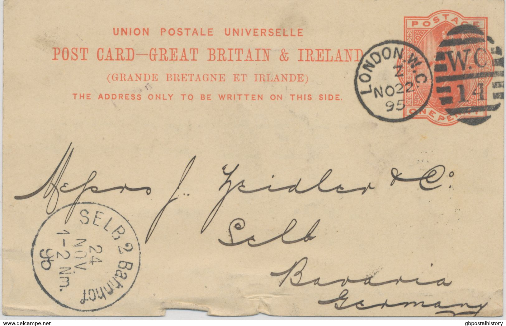 GB 1895 QV 1d Orangered Postcard W Duplex "LONDON.W.C. / W.C / 14" NEW LATEST USAGE - Storia Postale