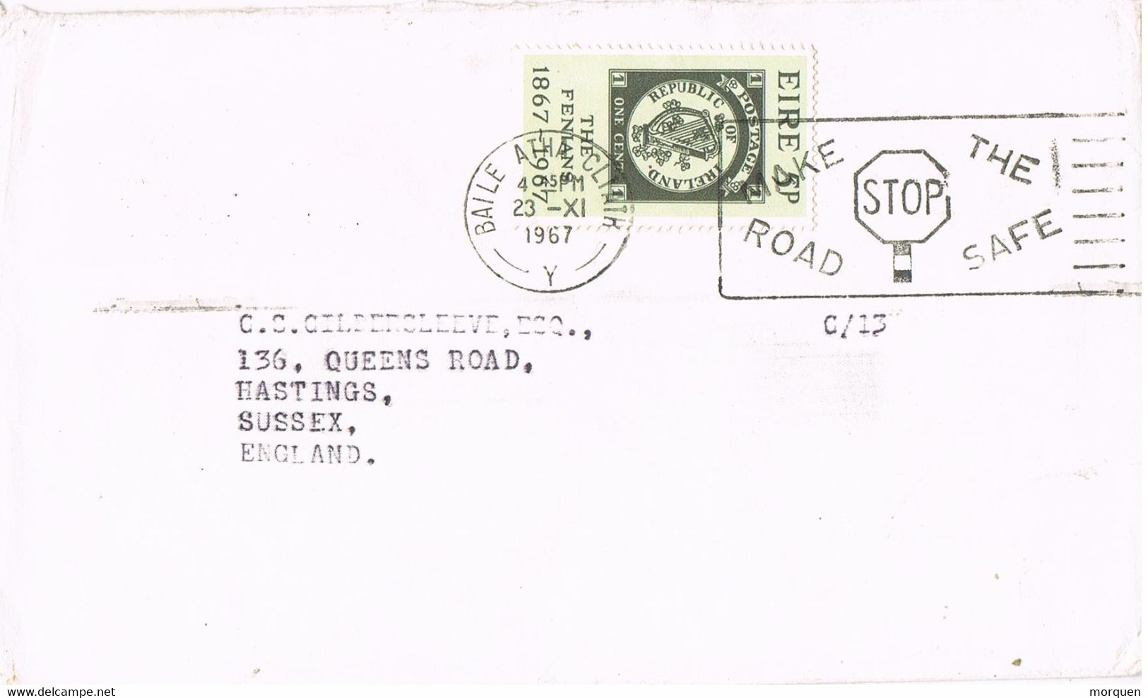 41467. Carta BAILE ATHA CLIATH (Dublin) Irlanda 1967. Slogan STOP Road, Circulacion - Briefe U. Dokumente