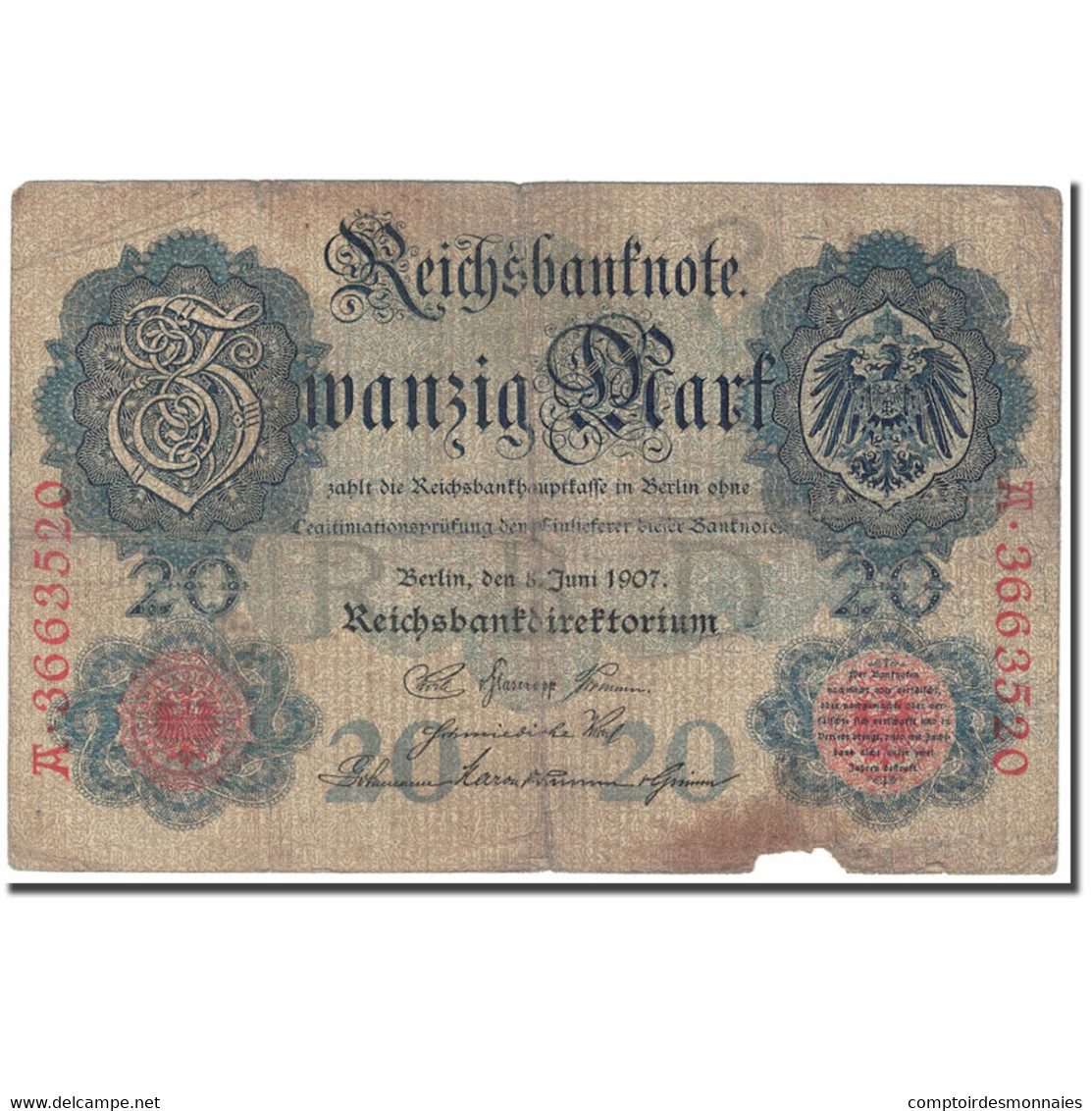 Billet, Allemagne, 20 Mark, 1907, 1907-06-08, KM:28, B - 20 Mark