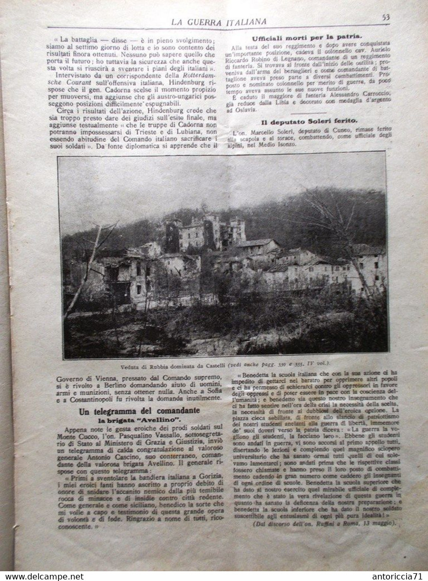 La Guerra Italiana 3 Giugno 1917 WW1 Cucco Rubbia Dogna Trieste Pasubio Michele - Guerra 1914-18