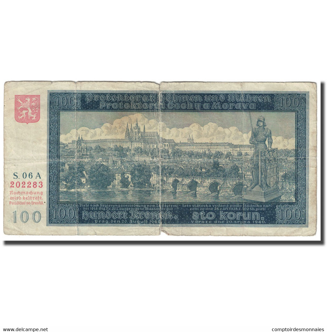 Billet, Bohemia And Moravia, 100 Korun, 1940, KM:7a, B - 1 Mark