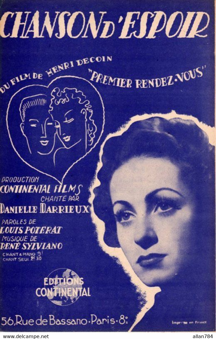 DANIELLE DARRIEUX - CHANSON D'ESPOIR - DU FILM PREMIER RENDEZ VOUS - HENRI DECOIN - 1941 - - Filmmusik