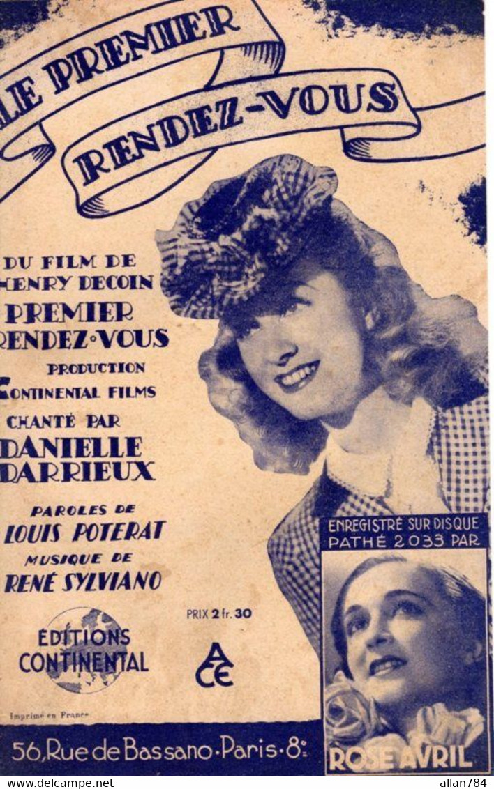 DANIELLE DARRIEUX - LE PREMIER RENDEZ VOUS - DU FILM PREMIER RENDEZ VOUS - HENRI DECOIN - 1941 - - Compositori Di Musica Di Cinema