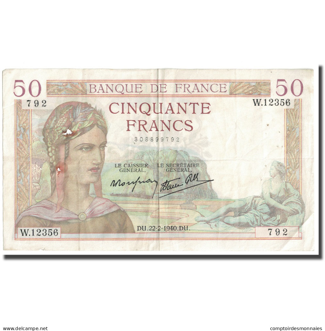 France, 50 Francs, Cérès, 1940, 1940-02-22, TB, Fayette:18.39, KM:85b - 50 F 1934-1940 ''Cérès''