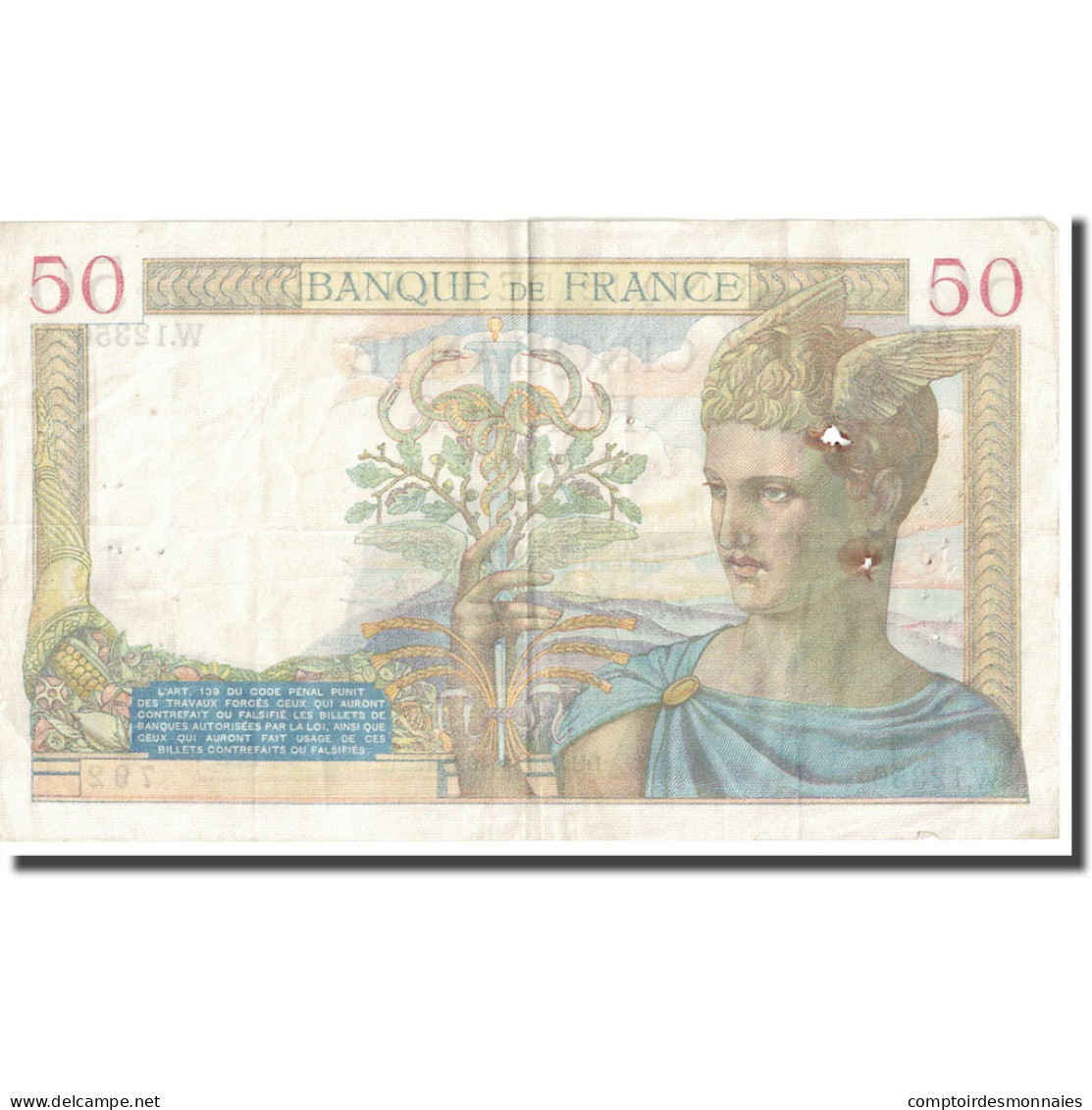 France, 50 Francs, Cérès, 1940, 1940-02-22, TB, Fayette:18.39, KM:85b - 50 F 1934-1940 ''Cérès''