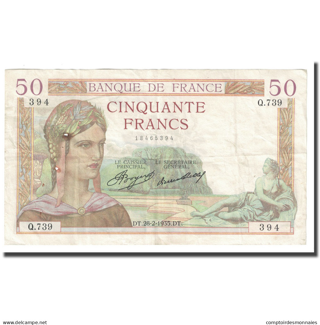 France, 50 Francs, Cérès, 1935, 1935-02-28, TB, Fayette:17.5, KM:81 - 50 F 1934-1940 ''Cérès''