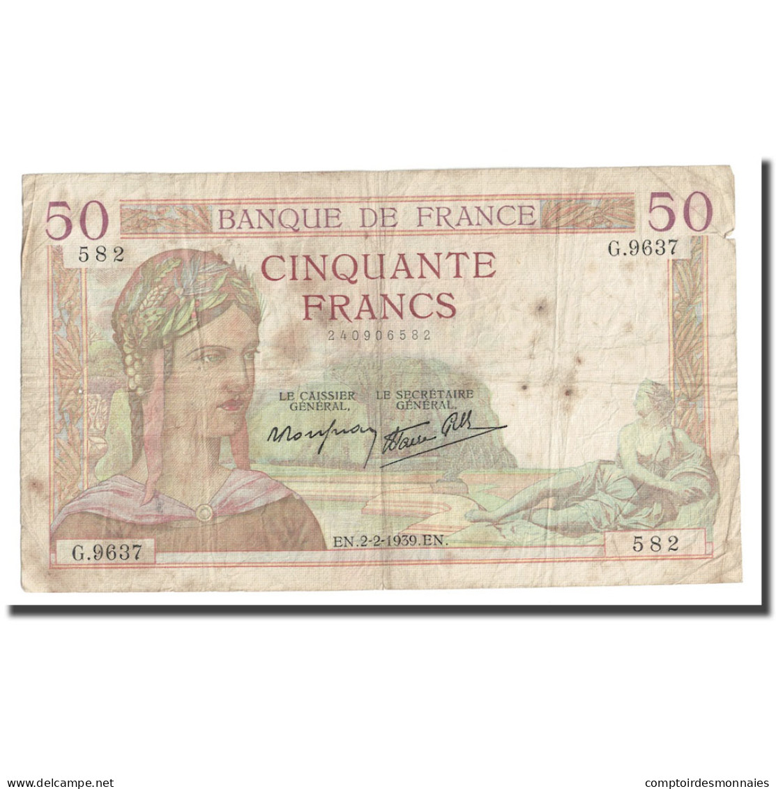 France, 50 Francs, Cérès, 1939, 1939-02-02, TB, Fayette:18.21, KM:85b - 50 F 1934-1940 ''Cérès''