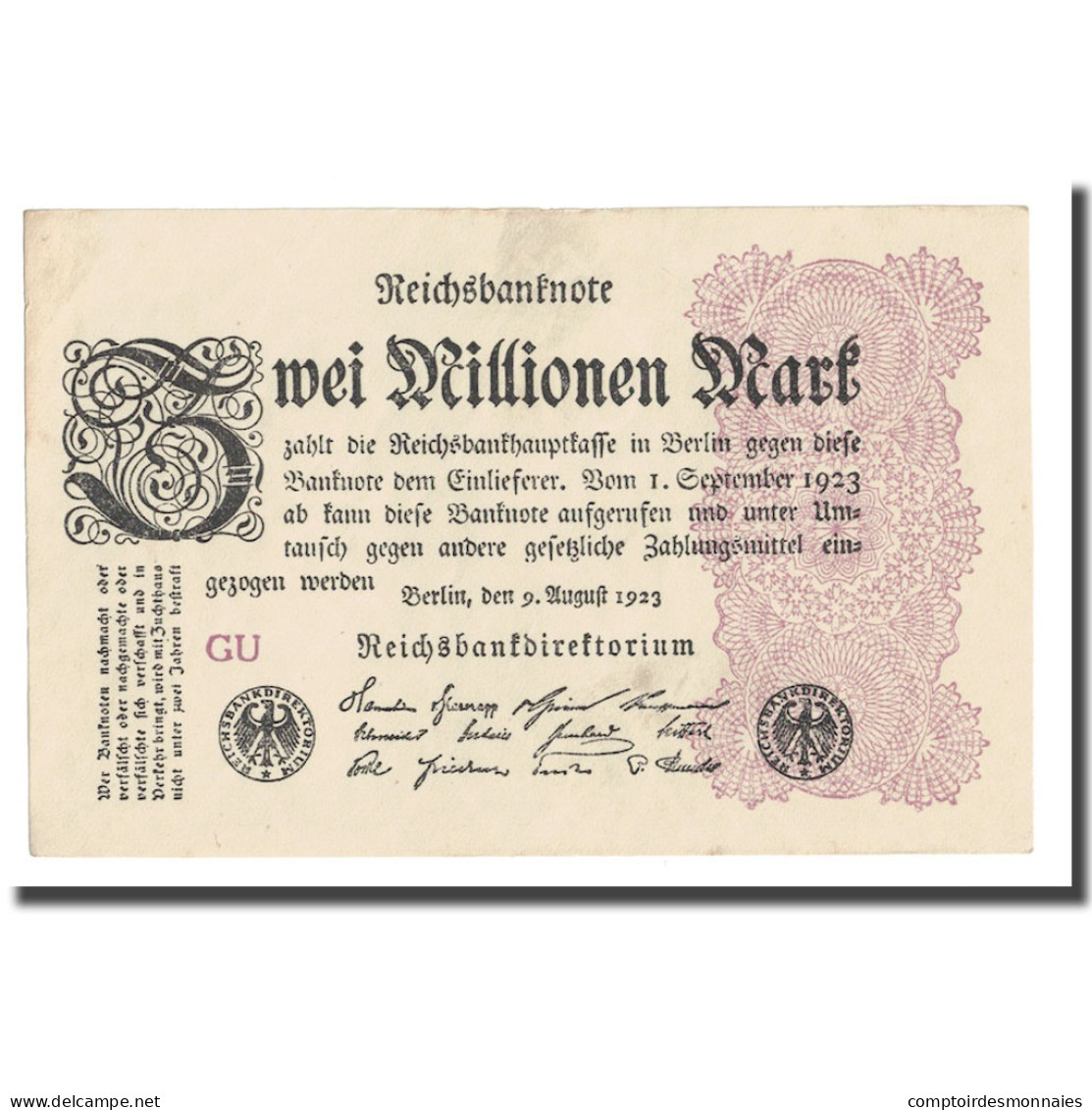 Billet, Allemagne, 2 Millionen Mark, 1923, 1923-08-09, KM:104c, SUP - 2 Mio. Mark