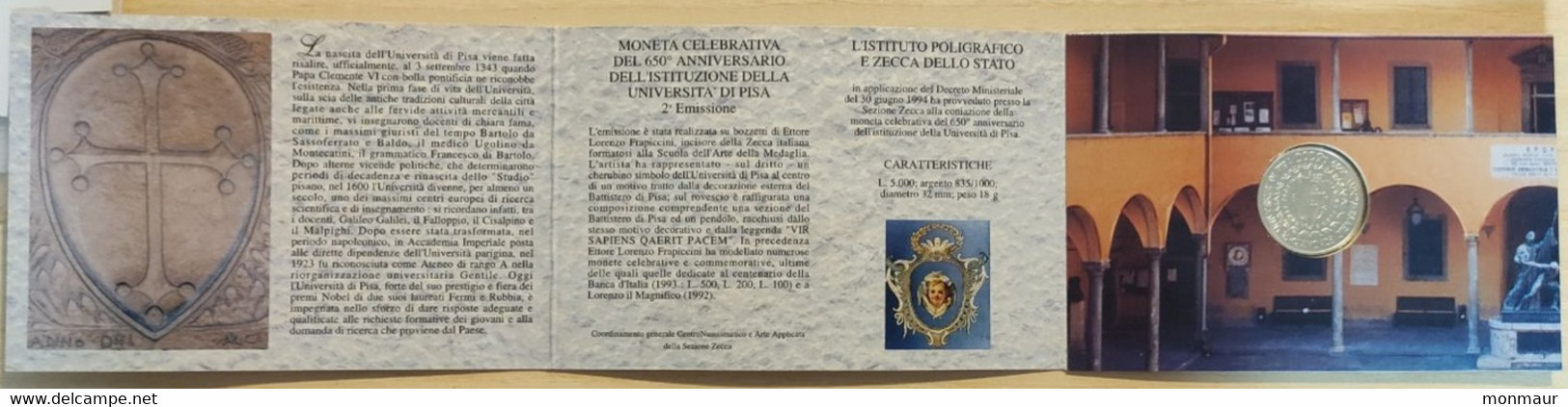 ITALIA 1993  UNIVERSITA' DI PISA 650°  ANNIVERSARIO DELL'ISTITUZIONE - Herdenking