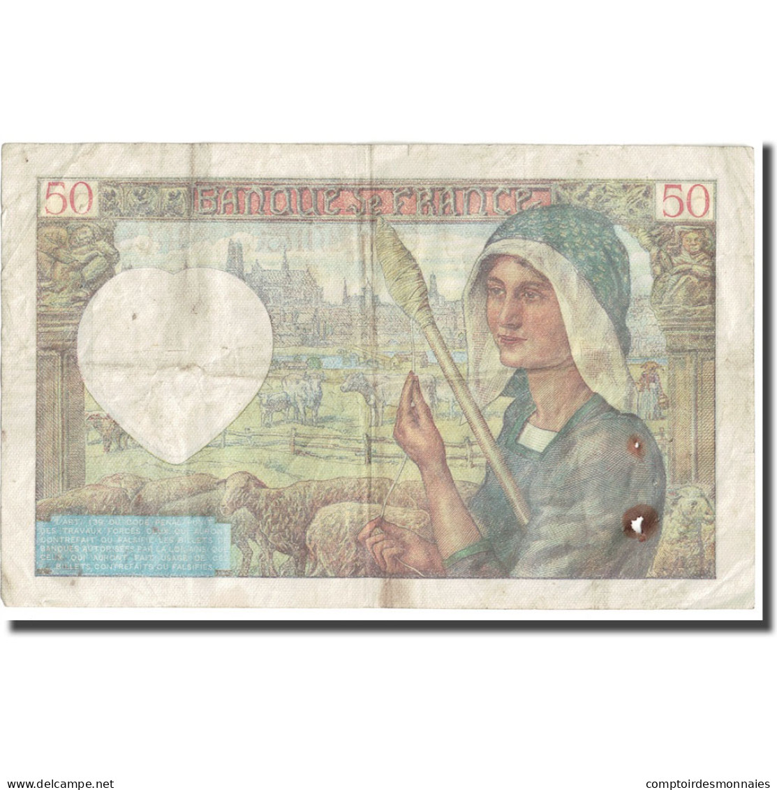 France, 50 Francs, Jacques Coeur, 1941, 1941-05-15, B+, Fayette:19.11, KM:93 - 50 F 1940-1942 ''Jacques Coeur''