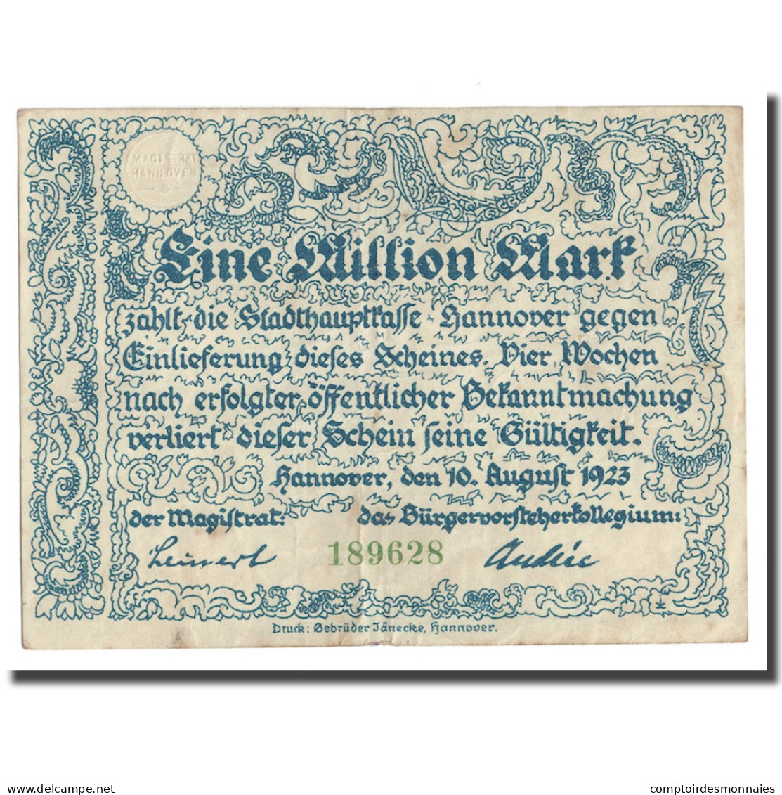 Billet, Allemagne, 1 Million Mark, 1923, 1923-08-10, KM:S1301, TB+ - Imperial Debt Administration