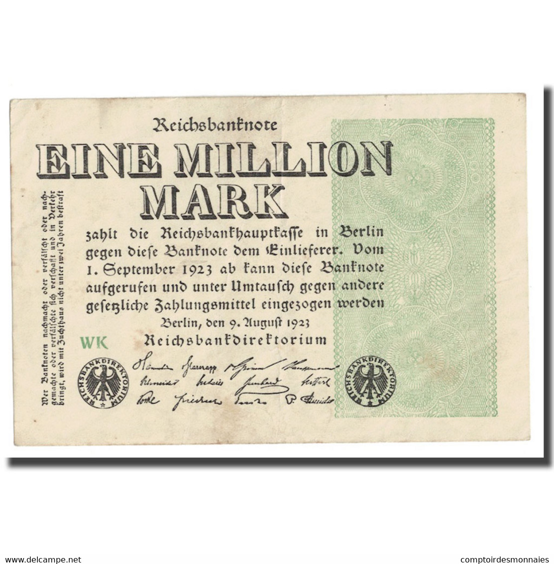Billet, Allemagne, 1 Million Mark, 1923, 1923-08-09, KM:102d, TTB - 1 Mio. Mark
