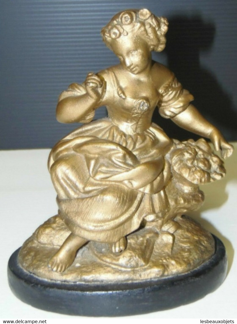 JOLIE STATUETTE Fin XIXe Début XXe Régule Doré Jeune Femme Au Panier Socle BOIS COLLECTION DECO VITRINE - Sonstige & Ohne Zuordnung