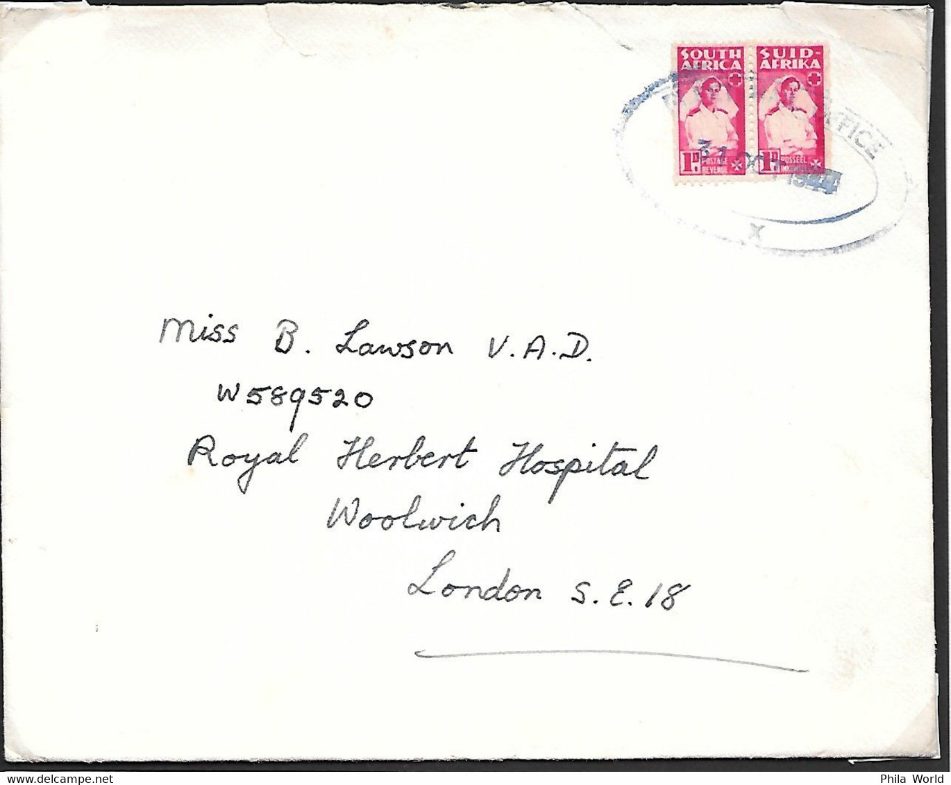 MARITIME FLEET MAIL OFFICE X WW2 SOUTH AFRICA Durban To ENGLAND London Worn Cancel 2nd Rate - Cartas