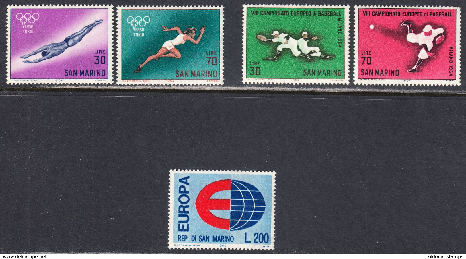 San Marino 1964 Mint No Hinge, Sc# 592-593,604-606, SG - Nuevos