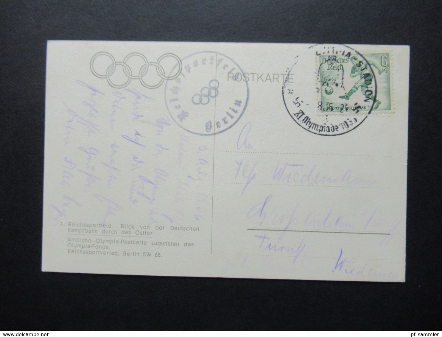 3.Reich Olympia 1936 Echtfoto AK Reichssportfeld Berlin Deutsche Kampfbahn Osttor Reichssportverlag Mit 2 Stempeln - Olympic Games