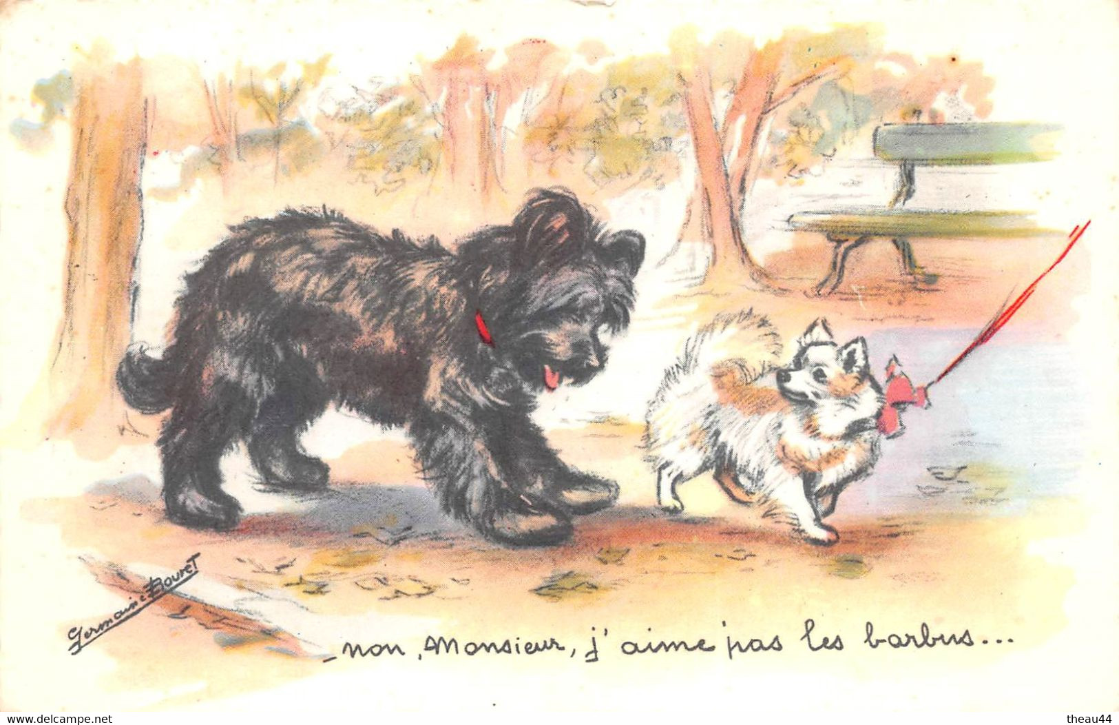 ¤¤  -   Illustrateur " Germaine BOURET "   -  Deux Petits Chiens    -  ¤¤ - Bouret, Germaine