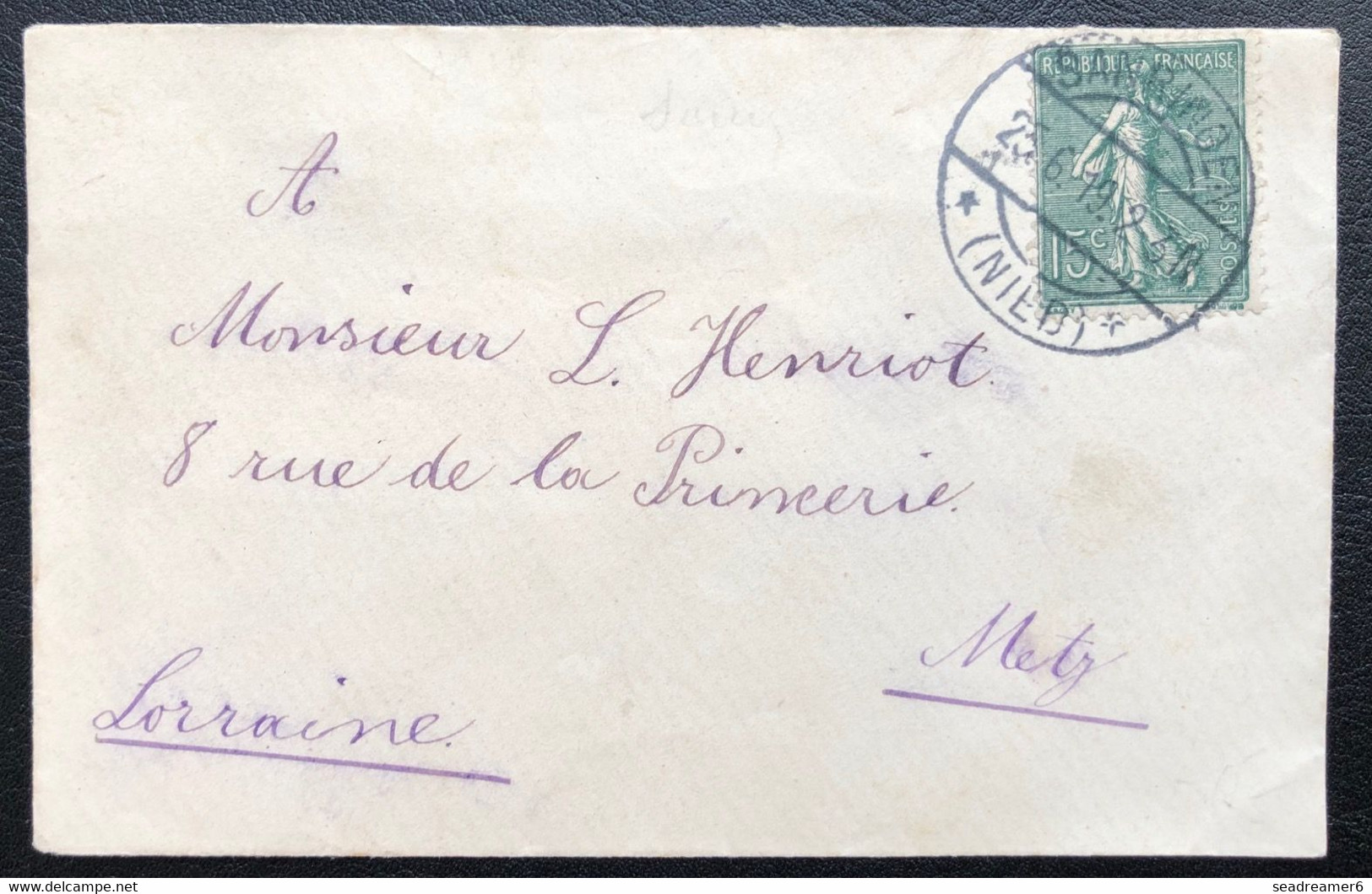 Alsace Petite Enveloppe Carte De Visite Semeuse N°130 Obl Dateur Allemand De Sanringen Ad.nied (300 âmes En 1918) RR - Sonstige & Ohne Zuordnung