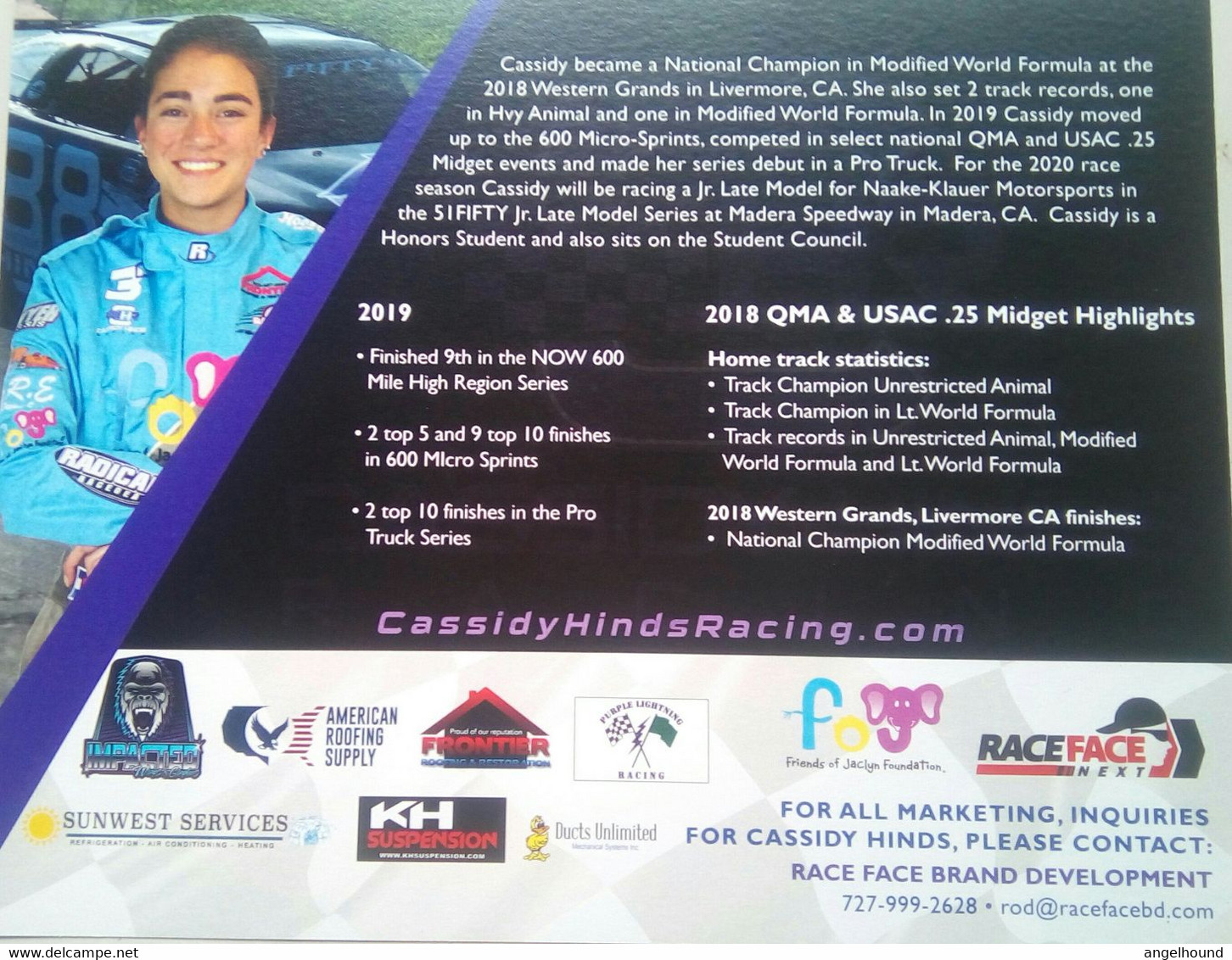 Cassidy Hinds ( American Race Car Driver) - Autógrafos