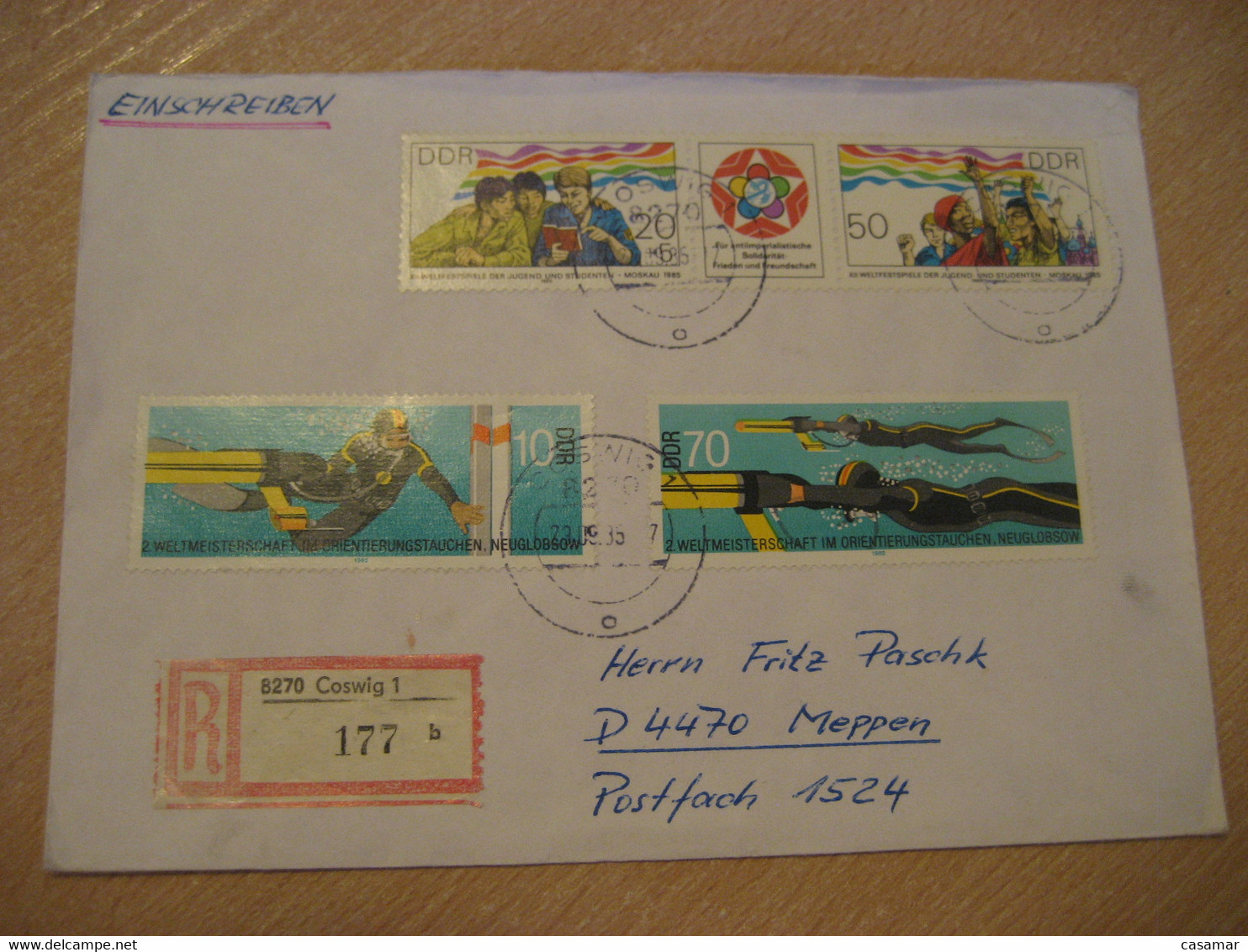 COSWIG 1985 Underwater Orienteering Diving World Championships Neuglobsow Cancel Cover DDR GERMANY - Diving