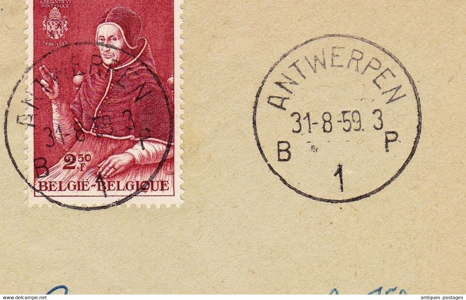Lettre Anvers 1959 Belgique Belgien Antwerpen Pope Adrianus VI Pape Adrien VI - Brieven En Documenten
